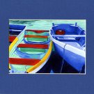 CAPE COD Rowboats Blues Greens Matted Print Dinghy, Renee Rutana
