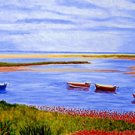 ACEO Print of Original Cape Cod Boats at Beach Painting, Renee Rutana