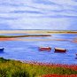 ACEO Print of Original Cape Cod Boats at Beach Painting, Renee Rutana