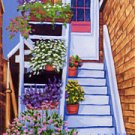 ACEO Print of Original Rockport Floral Stairs Painting, Renee Rutana