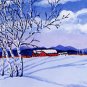 ACEO Print Vermont Winter Snow Birch Trees Barn Painting, Renee Rutana