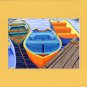 CAPE COD Orange Rowboats Matted Print, Skiffs, Seascape, Renee Rutana