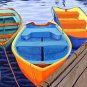 CAPE COD Orange Rowboats Matted Print, Skiffs, Seascape, Renee Rutana