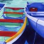 CAPE COD Rowboats Blues Greens Matted Print Dinghy, Renee Rutana