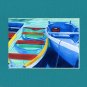 CAPE COD Rowboats Blues Greens Matted Print Dinghy, Renee Rutana