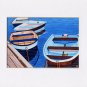 CAPE COD Blue & Brown Rowboats Matted Print, Skiffs, Seascape, Renee Rutana