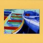 CAPE COD Rowboats Blues Greens Matted Print Dinghy, Renee Rutana