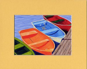 CAPE COD Orange Rowboats Matted Print, Skiffs, Seascape, Renee Rutana