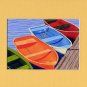 CAPE COD Orange Rowboats Matted Print, Skiffs, Seascape, Renee Rutana