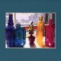 COLORED GLASS BOTTLES IN THE WINDOW Blue, Green, Yellow & White Matted Photo Print, Renee Rutana