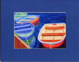 CAPE COD Bright Colored Rowboats Matted Print, Skiffs, Seascape, Renee Rutana