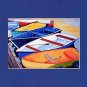 CAPE COD Rowboats Orange, Blues Greens Matted Print Dinghy, Renee Rutana