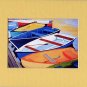 CAPE COD Rowboats Orange, Blues Greens Matted Print Dinghy, Renee Rutana