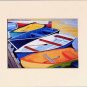 CAPE COD Rowboats Orange, Blues Greens Matted Print Dinghy, Renee Rutana
