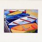 CAPE COD Rowboats Orange, Blues Greens Matted Print Dinghy, Renee Rutana