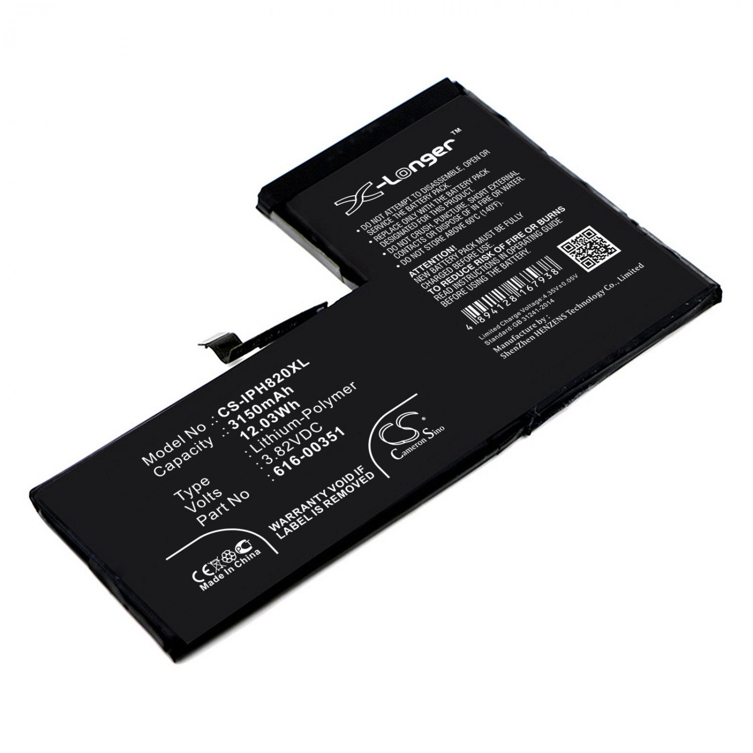 IPH820XL Battery CS for iPhone X, MQAxx, 3150 mAh