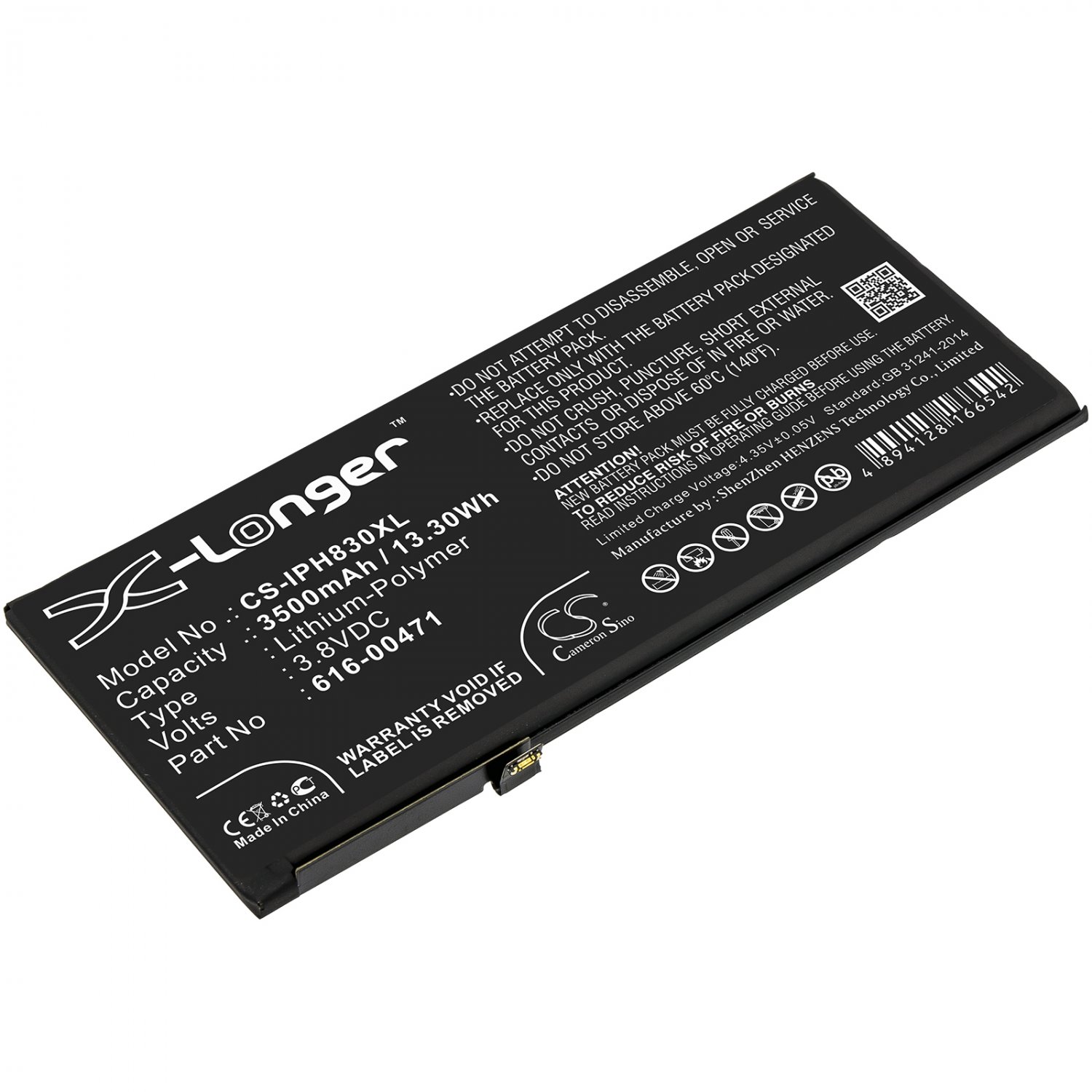 IPH830XL Battery CS for iPhone XR, iPhone 11.8, A1984, A21xx, 3500 mAh