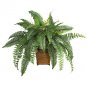 Boston Fern w/Wood Wicker Basket Silk Plant