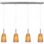 Carte Satin Nickel Four-Light LED Mini Pendant with Amber Ripple Glass
