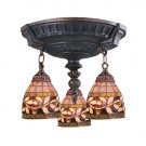 Mix-N-Match Aged Walnut Three-Light Semi Flush Mount with Tiffany Style Glass Mix-N-Match Aged Walnut Three-Light Semi Flush Mount with Tiffany Style Glass