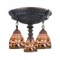 Mix-N-Match Aged Walnut Three-Light Semi Flush Mount with Tiffany Style Glass