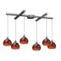 Elk Lighting Mela Satin Nickel Six-Light Mini Pendant with Espresso Glass