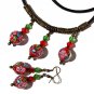 Bronze set with earrings and matching necklace with flower pearls on leather cord: "Floralya"