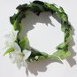 Floral wreath composed of white flowers, fabric leaves and pearls: "Summer scent"
