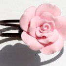 Bronze bracelet with a large pale pink rose in polymer clay: "Rosia"