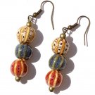 Bronze earrings with multicolored ceramic beads: "Céramixs"