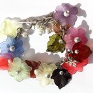 Bracelet with multicolored flowers and leaves embellished with pearls:"I went down to my garden"-03