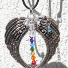 Angel wings pendant forming a heart and adorned with crystal beads: "Vitality"