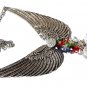 Silvered necklace with angel wingsand a large crystal heart and multicolored pearls:"Angel of light"