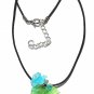 Pendant with a glass drop adorned with a small flower and leaves: "Fleurette" - Blue
