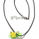 Pendant with a glass drop adorned with a small flower and leaves: "Fleurette" - Yellow