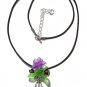 Pendant with a glass drop adorned with a small flower and leaves: "Fleurette" - Purple
