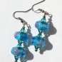 Silvered earrings with two turquoise blue glass beads:"Sweet twins"-Turquoise