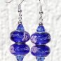 Silvered earrings with two navy blue glass beads:"Sweet twins"-Blue