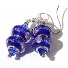 Silvered earrings with two navy blue glass beads:"Sweet twins"-Blue