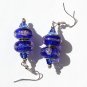 Silvered earrings with two navy blue glass beads:"Sweet twins"-Blue