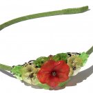 Headband composed of three flowers and lucite leaves:"Gardenia" Mod 01