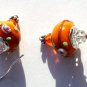 Silvered earrings with orange lampwork glass beads in relief: "Florange"