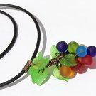 Pendant in cluster of multicolored and frosted glass beads on leather cord: "Diversity"