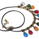 Leather and bronze necklace with frosted glass beads in five different colors:"Garland"