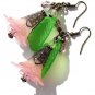 Bronze earrings with flower and leaf, a drop and glass beads: "The flowers of the garden" Mod 01