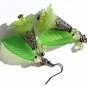 Bronze earrings with flower and leaf, a drop and glass beads:"The flowers of the garden" Mod 02