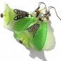 Bronze earrings with flower and leaf, a drop and glass beads:"The flowers of the garden" Mod 02