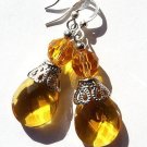 Silvered earrings with round yellow glass beads and faceted drops:"Les Royales"-Yellow