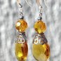 Silvered earrings with round yellow glass beads and faceted drops:"Les Royales"-Yellow