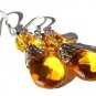 Silvered earrings with round yellow glass beads and faceted drops:"Les Royales"-Yellow